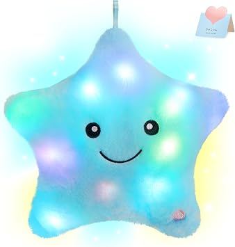 WEWILL 9 LED Twinkle Star Soft Plush Toys Glowing Stuffed Star Light up Plush with Colorful Night Lights Birthday Gift for Toddler KidsBlue