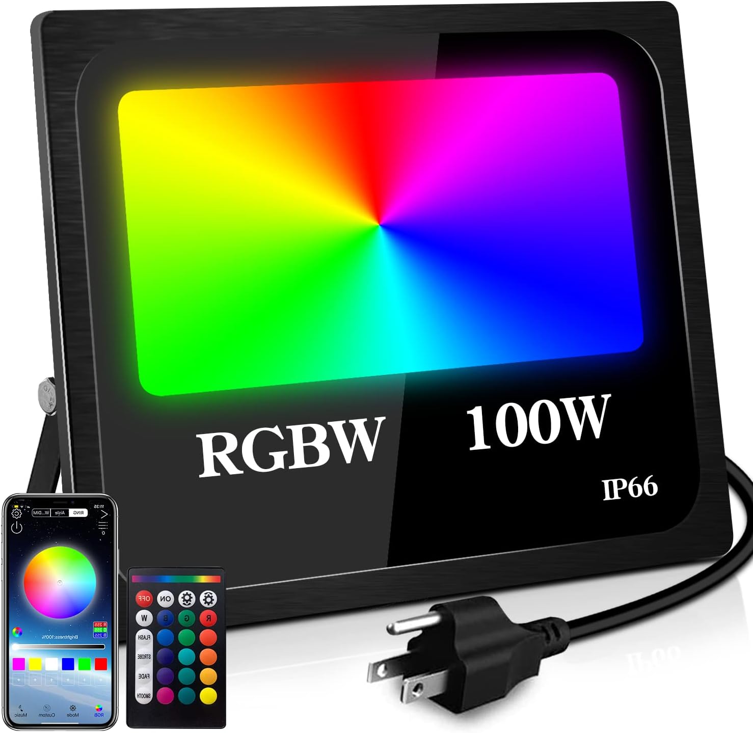 100W LED Flood Light, Outdoor RGB Color Changing Smart Floodlights