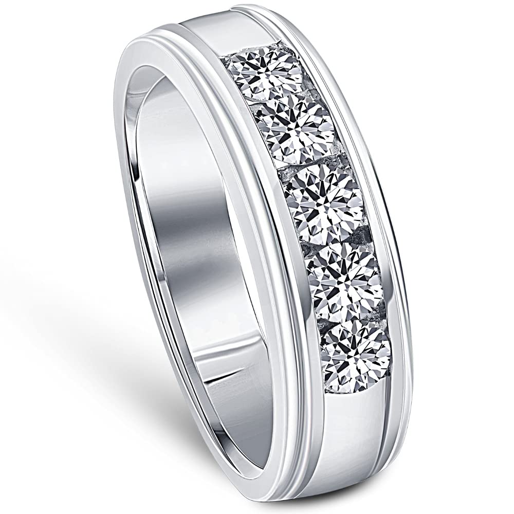 1 Ct Mens Diamond 5-Stone Wedding Ring Channel Set Classic Ring 10k White Gold