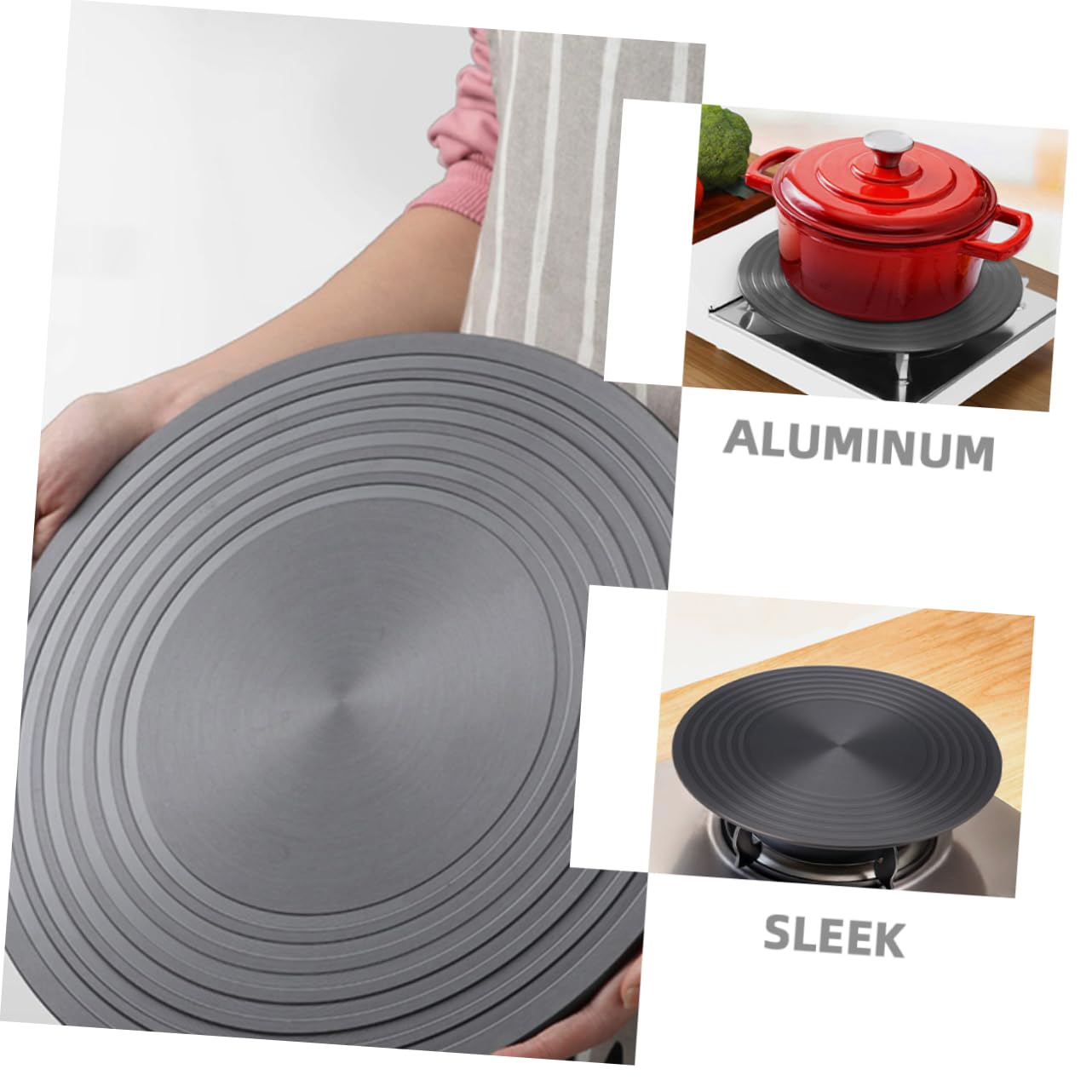 POPETPOP Placa Conductora de Calor para Estufa de Gas 24 Cm, Placa Difusora de Aluminio Negra, Protección Antiquemaduras para Utensilios, Compatible Cocina Interior y Camping, Accesorio