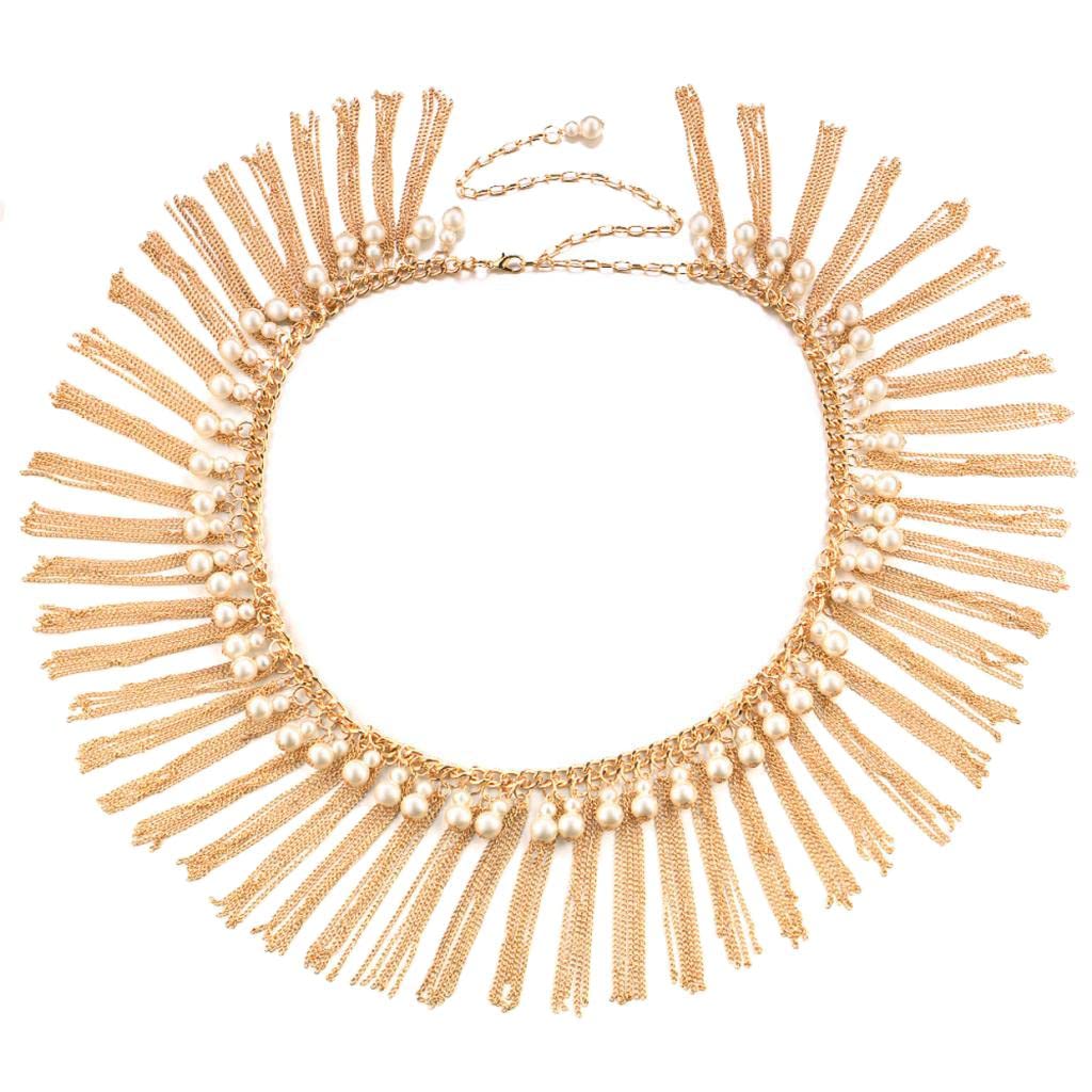 Fashion Women's Pearl Gourd Gold Tassles Full Metal Chain Narrow Belts | Clothing, Shoes & Accessories | Womens Accessories | Belts-image-11