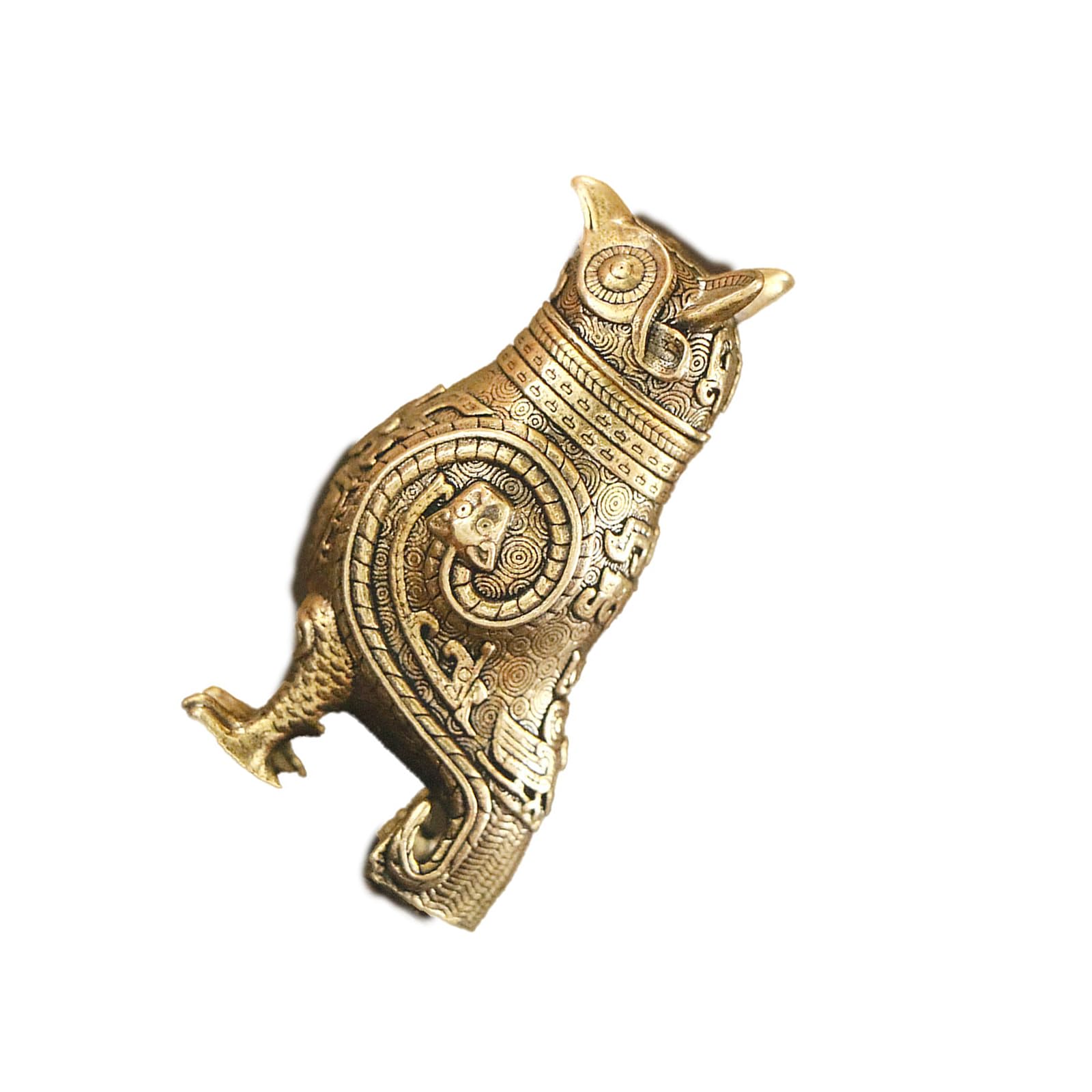 Lerpwige Cultural Bronze Owl Zun Miniature Figurine Ancient Living Room Shelf Display Accent Antique Owl-Shaped Zun Bronze Statue