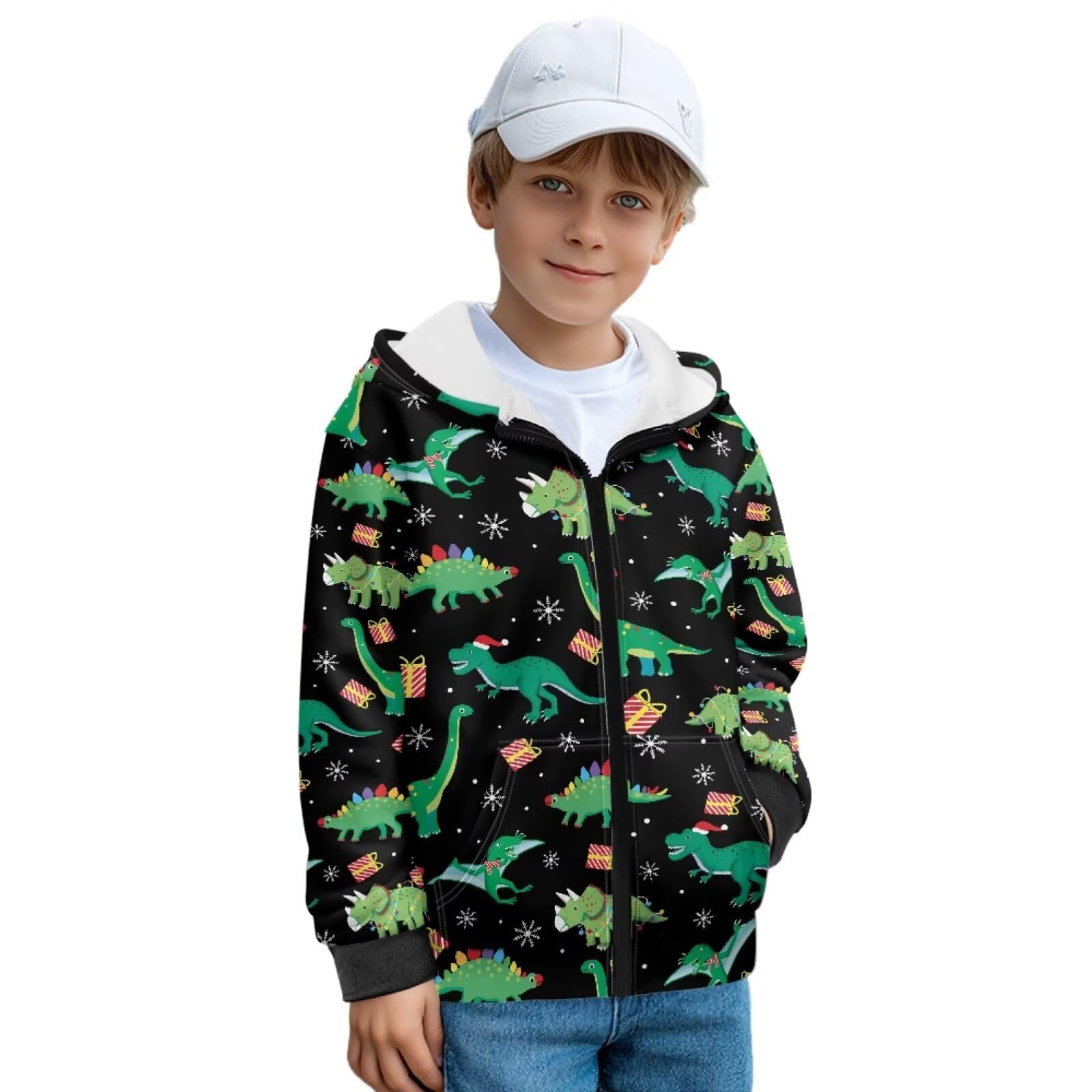 Xoenoiee Dziecięce bluzy z kapturem dla chłopców, zapinana na zamek, bluza 3D, fajna grafika zwierzęca, sweter z długim rękawem, top na jesień i zimę