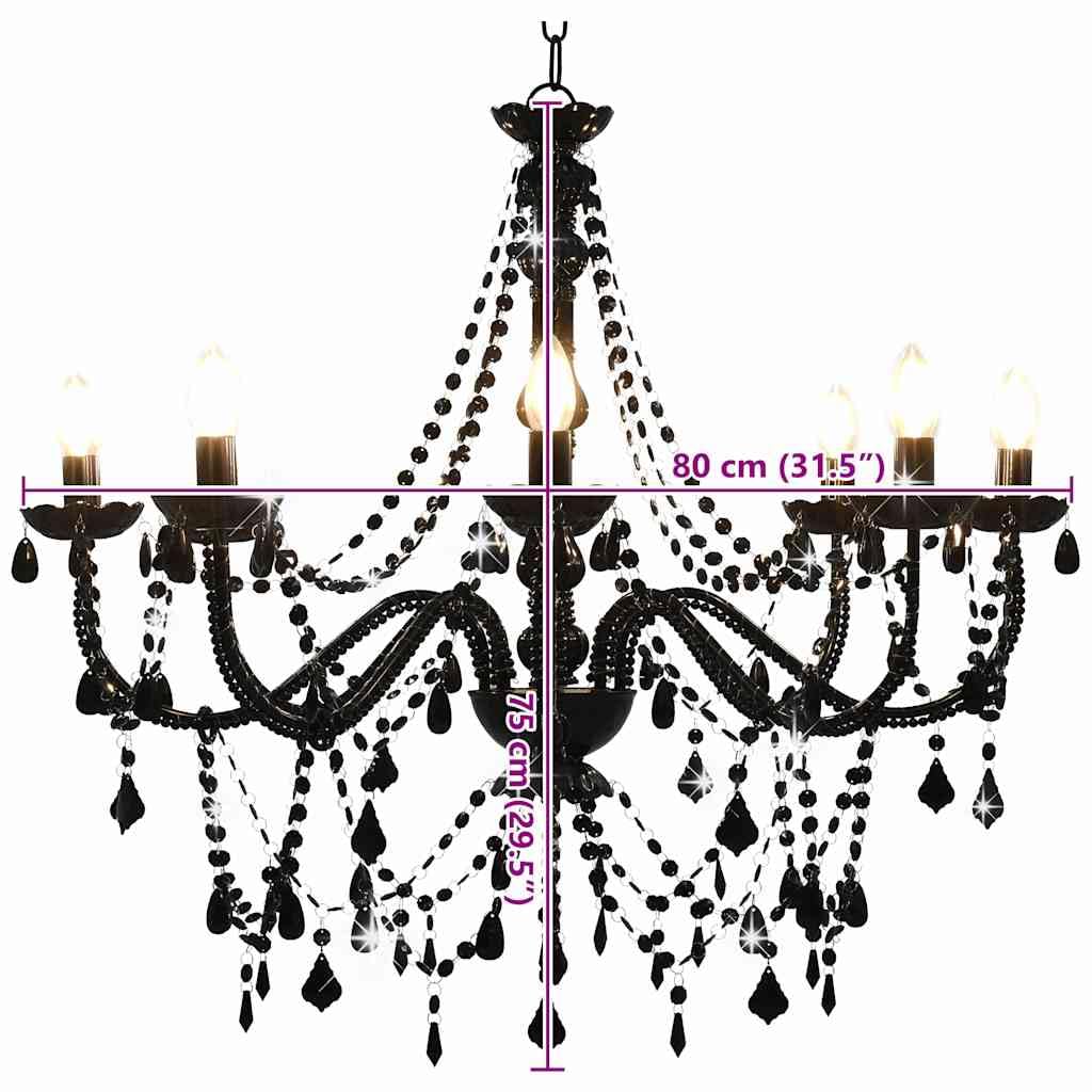 vidaXL Lampadario con Perline Nero 8 Lampadine E14
