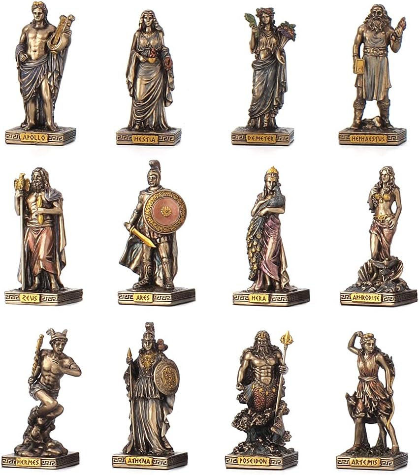 Veronese Design 3 1/4" Tall Greek Pantheon Gods Polyresin Figurines Hand Painted Bronzed Miniature
