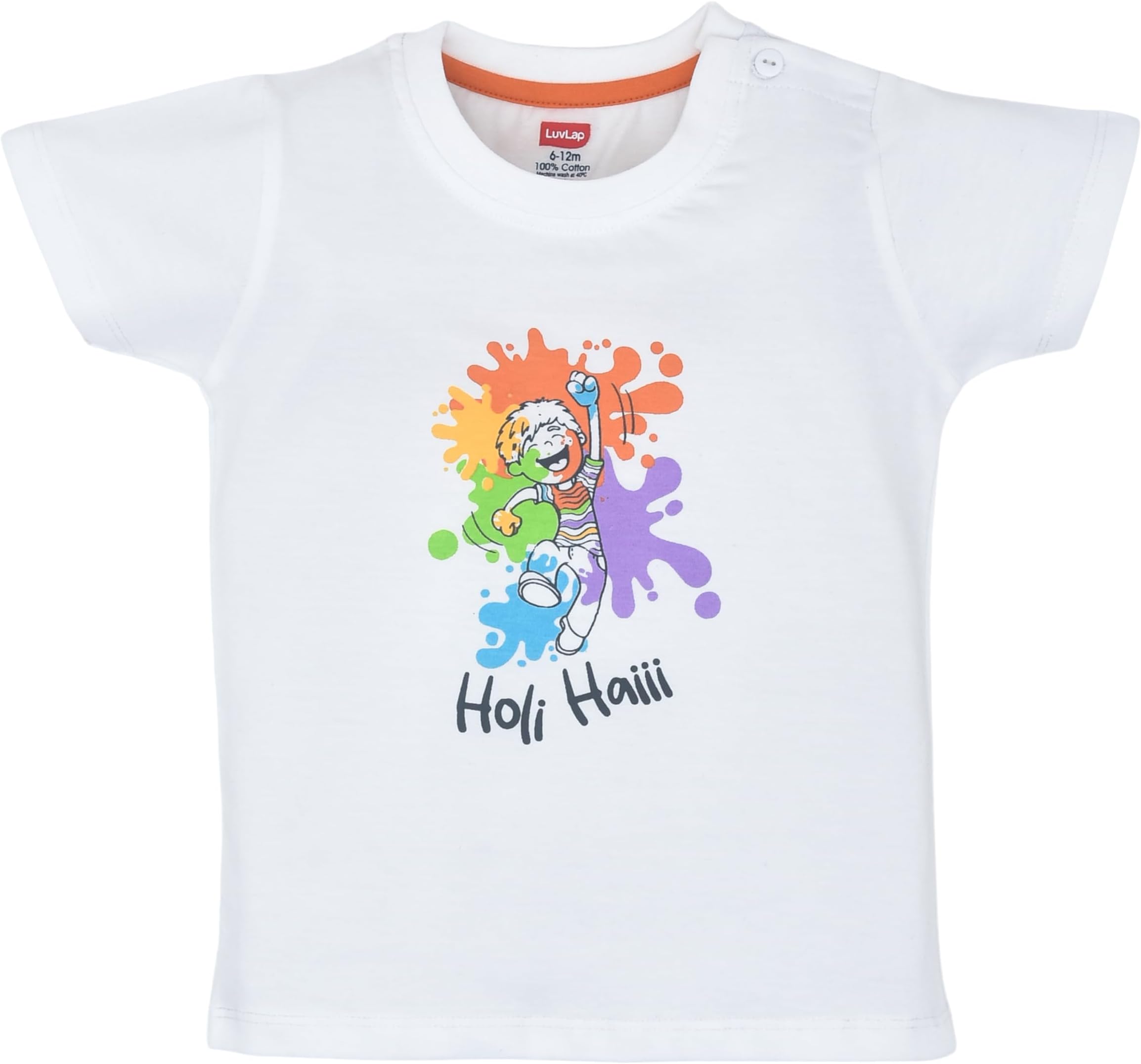 LuvLap Baby Regular Fit Half Sleeve Boys T-Shirt-Holi (LLPGR001_Multicolour-1 18 to 24 Months)