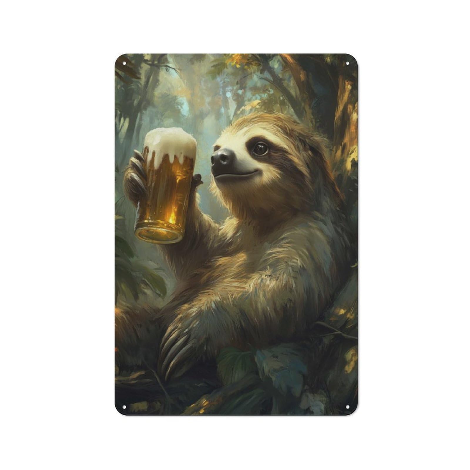 Metal Wall Plaque with Sloth with Beer Design 30x20cm, Retro Room Wall Plaque for Home, Shop, Pub Or Studio Wall