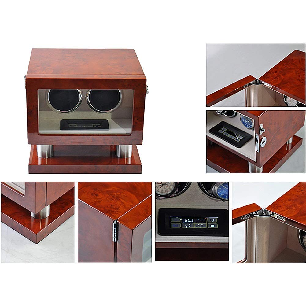 Doppio Orologio in Legno di avvolgitore, con Motore Tranquillo e Display LCD Display Digitale Scatola di avvolgimento Automatico Vernice per Pianoforte, miglior Regalo