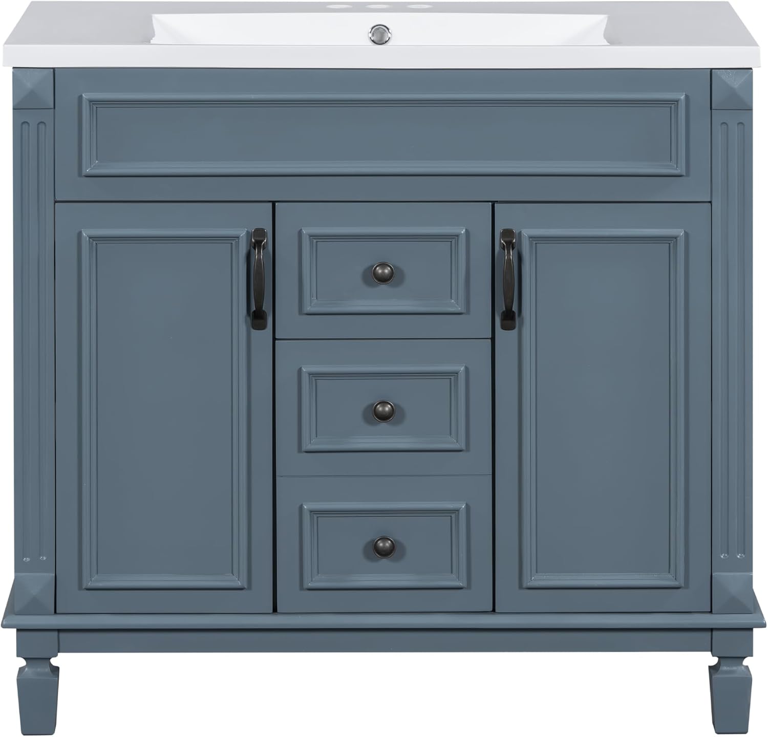 LUMISOL 36" Bathroom Vanity with Sink Combo, Modern Single Bathroom Vanity with 2 Drawers & 2 Soft-Closing Doors, Wooden Bathroom Storage Cabinet with Ceramic Sink, Blue