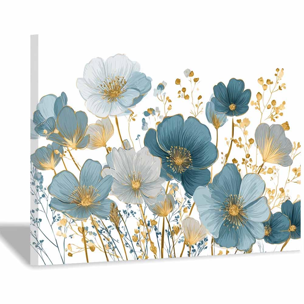 ZAMAEIU Landscape Pictures For Wall Dense Cluster of Petals art prints and posters, Suitable for Living Room Bedroom Decor apartment Wall Decoration(blue)-60x90cm Framed