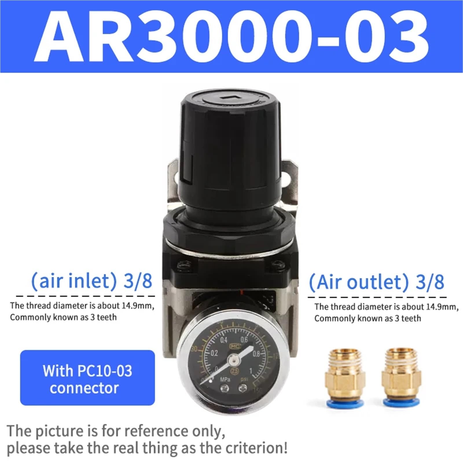 AR2000-02 AR3000-03 AR4000-04 AR5000-06 rosca 1/4 pulgadas regulador de presión de aire neumático separador de aceite y agua válvula reductora 1 Uds(AR3000-03 PC10)