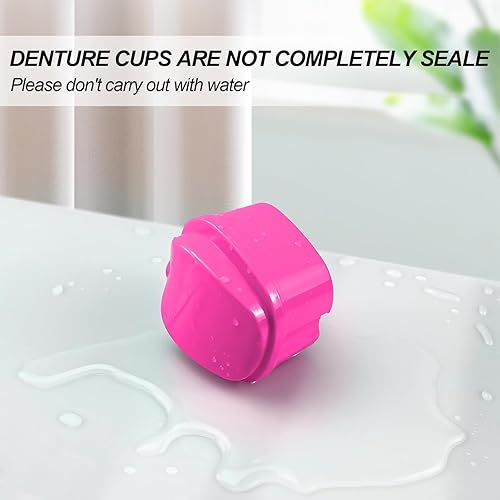 Miniatura 8 de 2 Pack de Cajas para Baño de Dentaduras de Varios Colores Estuche de Limpieza y Retención con Cepillo y Cestillo con Filtro - Rojo Rosa y Negro