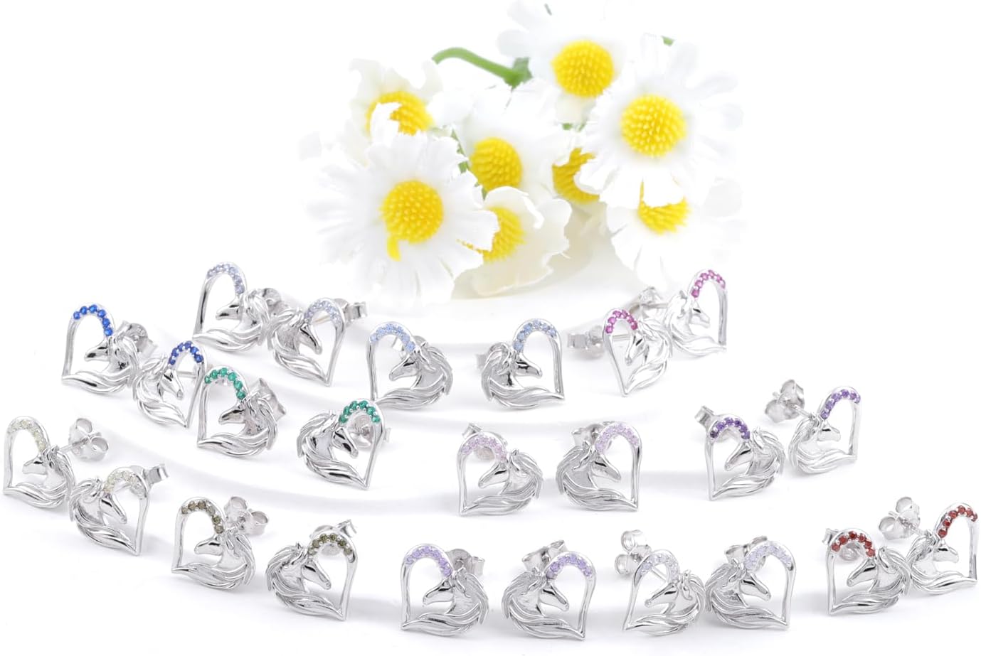 925 Sterling Silver Horse Birthstone Stud Earrings Hypoallergenic Heart Horse Ear Studs for Women Animal Earrings Birthday Jewelry Gifts for Daughter - Image 5