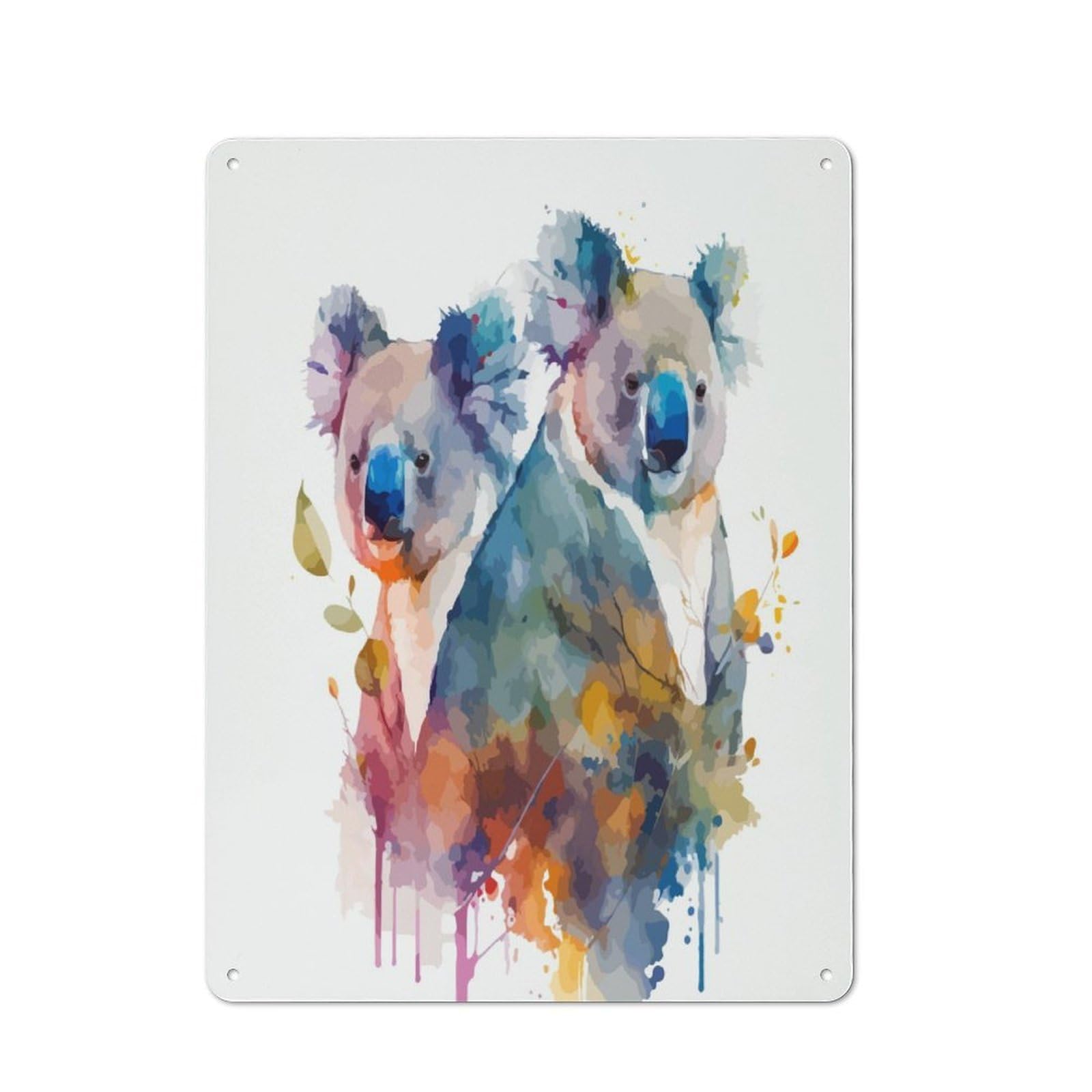 Junmoney Koala Bear Watercolor Art Retro Metal Wall Sign 40X30cm With For Garage Wall, Suited To Garage Decor Collectors