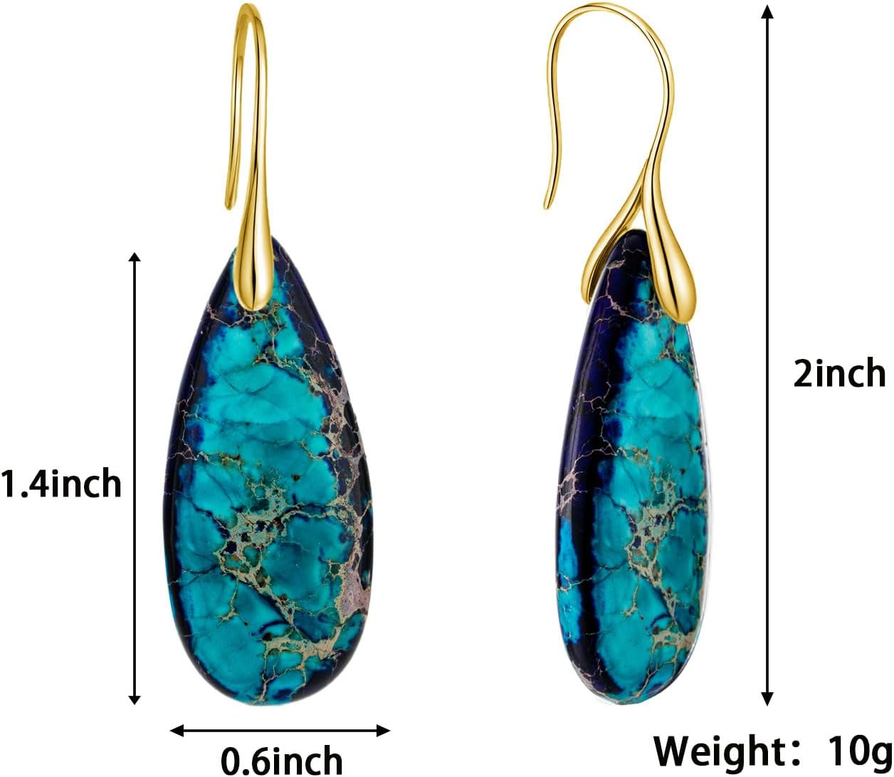 925 Sterling Silver Natural Imperial Jasper Dangle Drop Earrings, Waterdrop Shape, Boho Style - Image 6