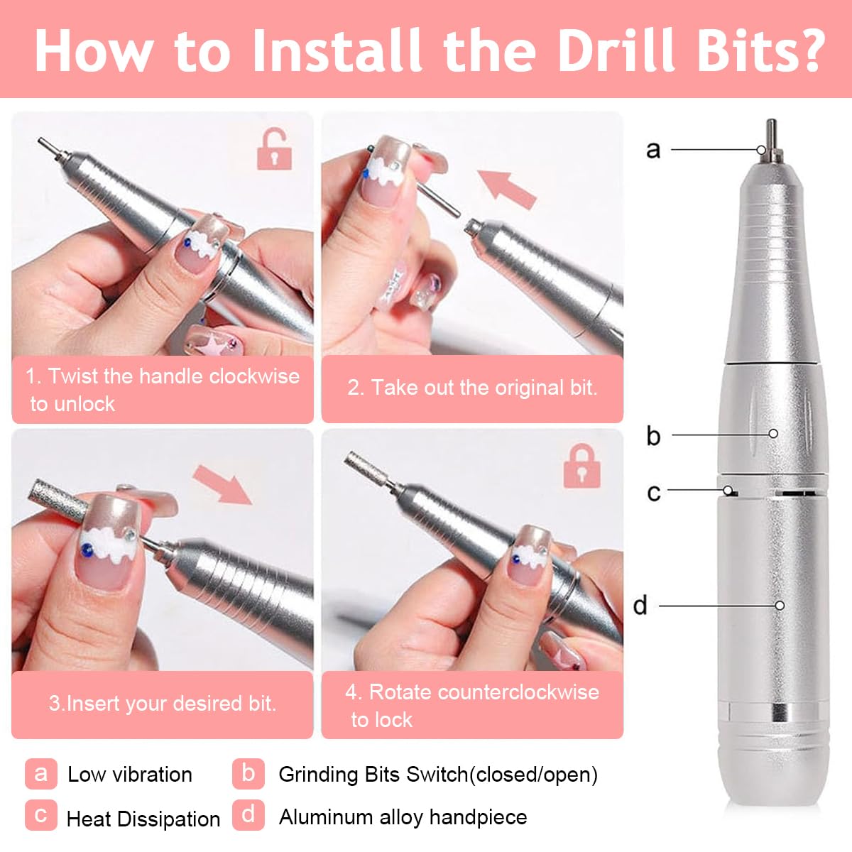 MAYCREATE Nail Drill Machine 45, 000 RPM with 5 Bits and Sanding Paper 1