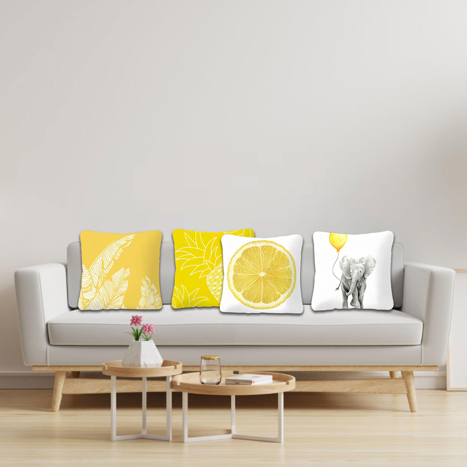 Betadistor Yellow Cushion Covers 45 x 45cm Set of 4 Square Pillow Covers 18 x18 Leaf Fruit Cushion Case Throw Pillow Case for Sofa Bedroom Living Room Decor Yellow - Image 2
