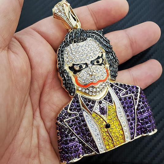 Iced Gold Silver Plated Large Joker Cubic Zirconia Bling Pendant 16" ~ 30" Cuban Chain Hip Hop Style Jewelry Necklace Gift for Men, Women4