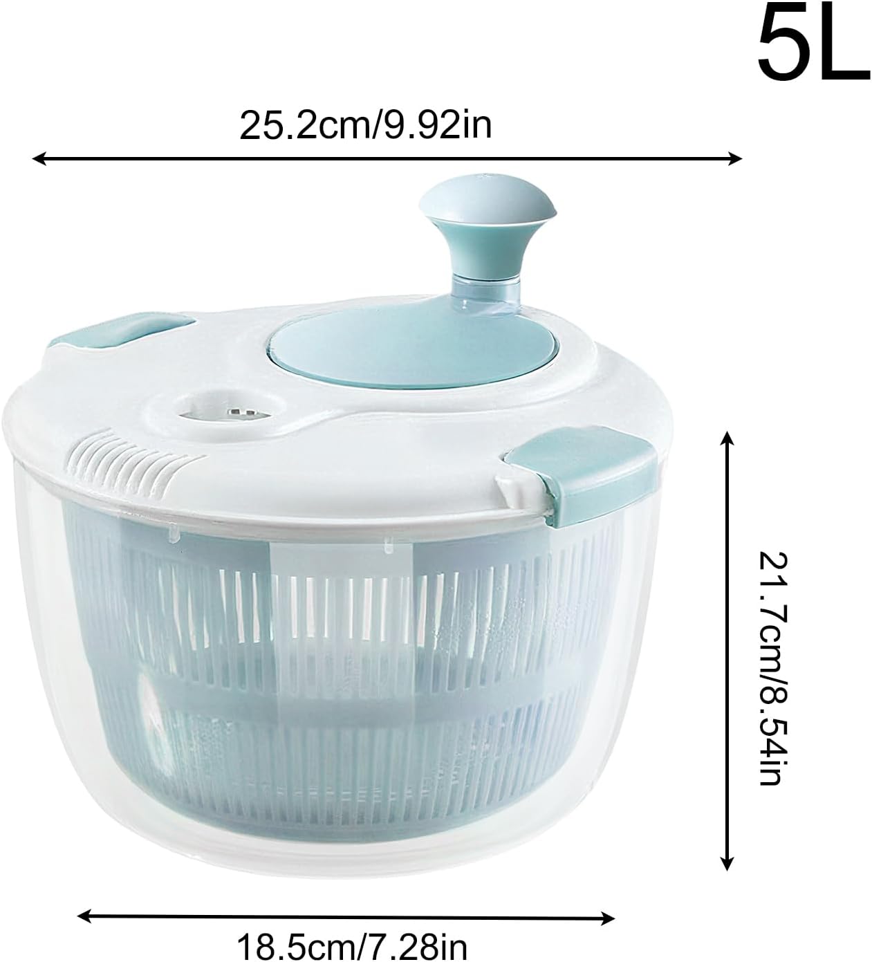 5L Salad Drying Bowl - Greens Washer, Vegetable Rotator Basket, Silent Rotation Container | Efficient Produce Cleaning Kitchen Device for Spinach Lettuce Tomatoes Potatoes Cabbage Healthy Meals