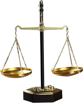 Metal & Wood Gold Balance Scale, 8.86 in Decorative Ornament, Desktop Justice Law Scale for Home, Office & Shelf Decor
