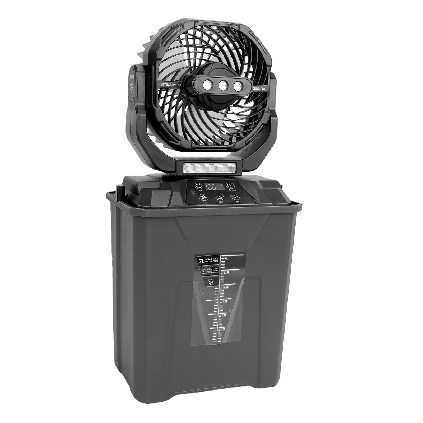 Luocute Fan de Nebulización Portátil 7L, Control Remoto 20000mAh (BLACK) | Ventilador de refrigeración para exteriores recargable, con 5 velocidades, 4 modos de niebla, 3 modos de luz