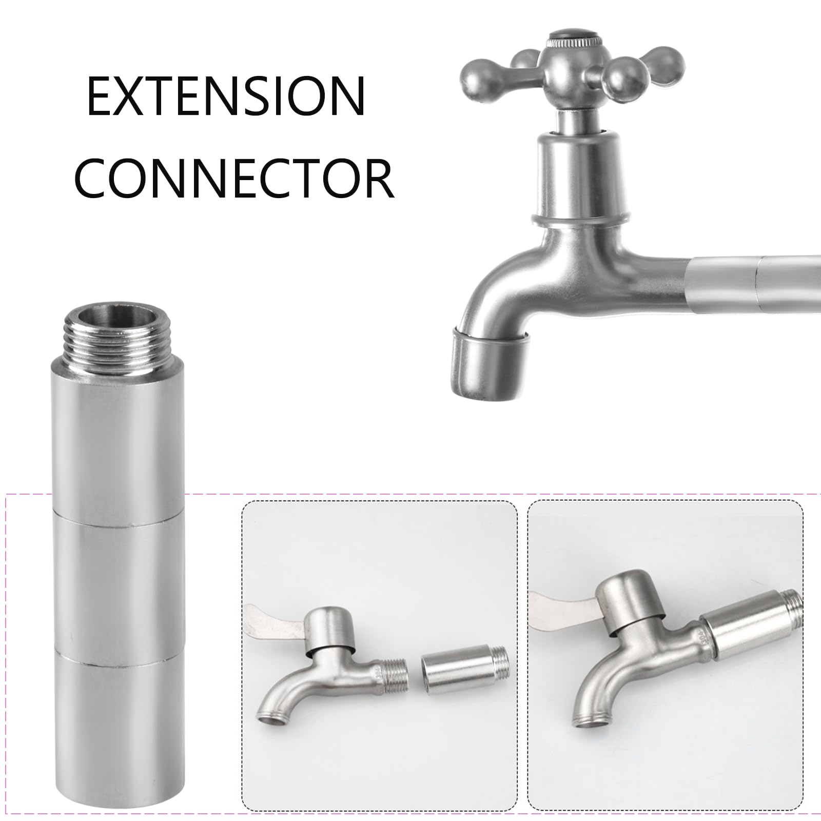4 Pezzi Prolunga per Rubinetto da 1/2" Set 30mm Prolunga Doccia in Acciaio Inox Tubo con Nastro Sigillante Prolungas Rubinetto Acqua per Impianti di Riscaldamento e Acqua Potabile