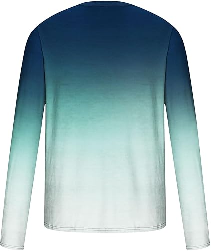 Miniatura 4 de Camisas de manga larga para hombre, estilo casual, a la moda, talla grande, con estampado degradado, cuello redondo, camiseta básica