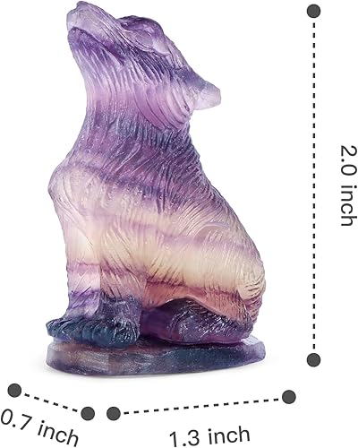 Miniatura 2 de Estatua de lobo de cristal de fluorita arcoíris de 2 pulgadas, gema de lobo, tallados de animales, estatua de piedras curativas, escultura de lobos