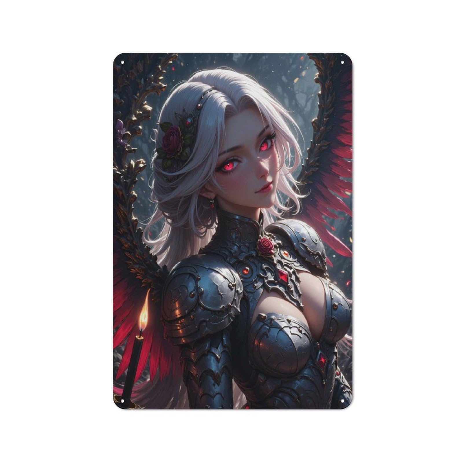 Junmoney Style-1 Retro Winged Warrior Woman With Red Eyes Metal Gift Sign 30X20cm, Home Wall Decor For Flat, Dorm Room, Lounge Or Cafe