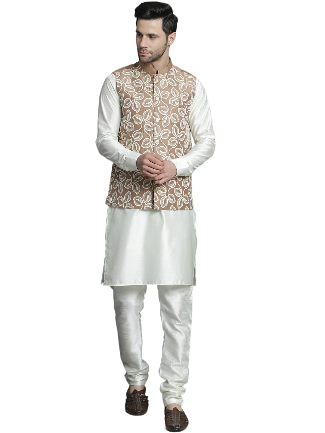 jompers Men's Embroidred Nehru Jacket With Solid Kurta Pyjama.-picture-26