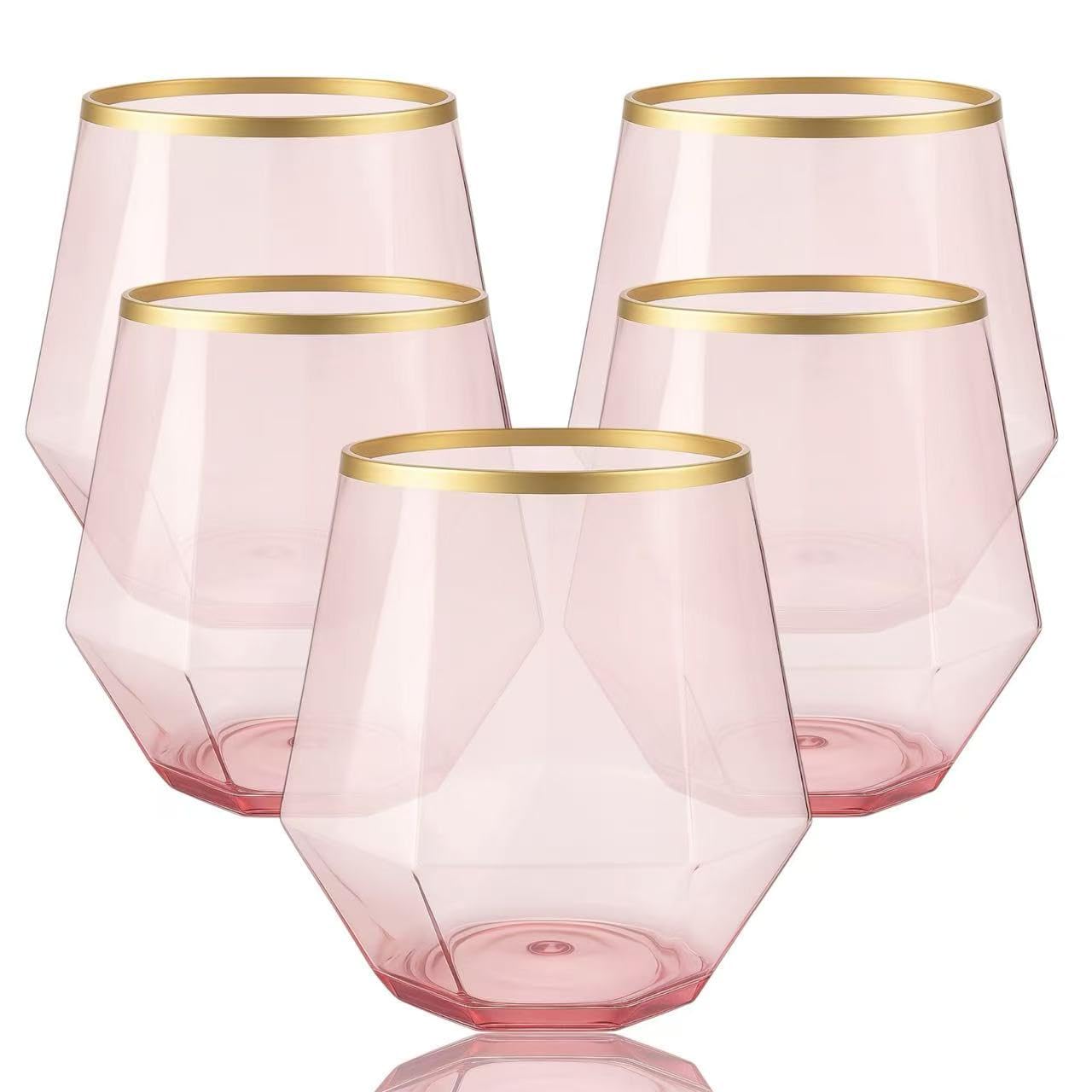 40 count Diamond Unbreakable Stemless Plastic Wine Champagne Whiskey Glasses Elegant Durable Disposable Indoor Outdoor Ideal for Home