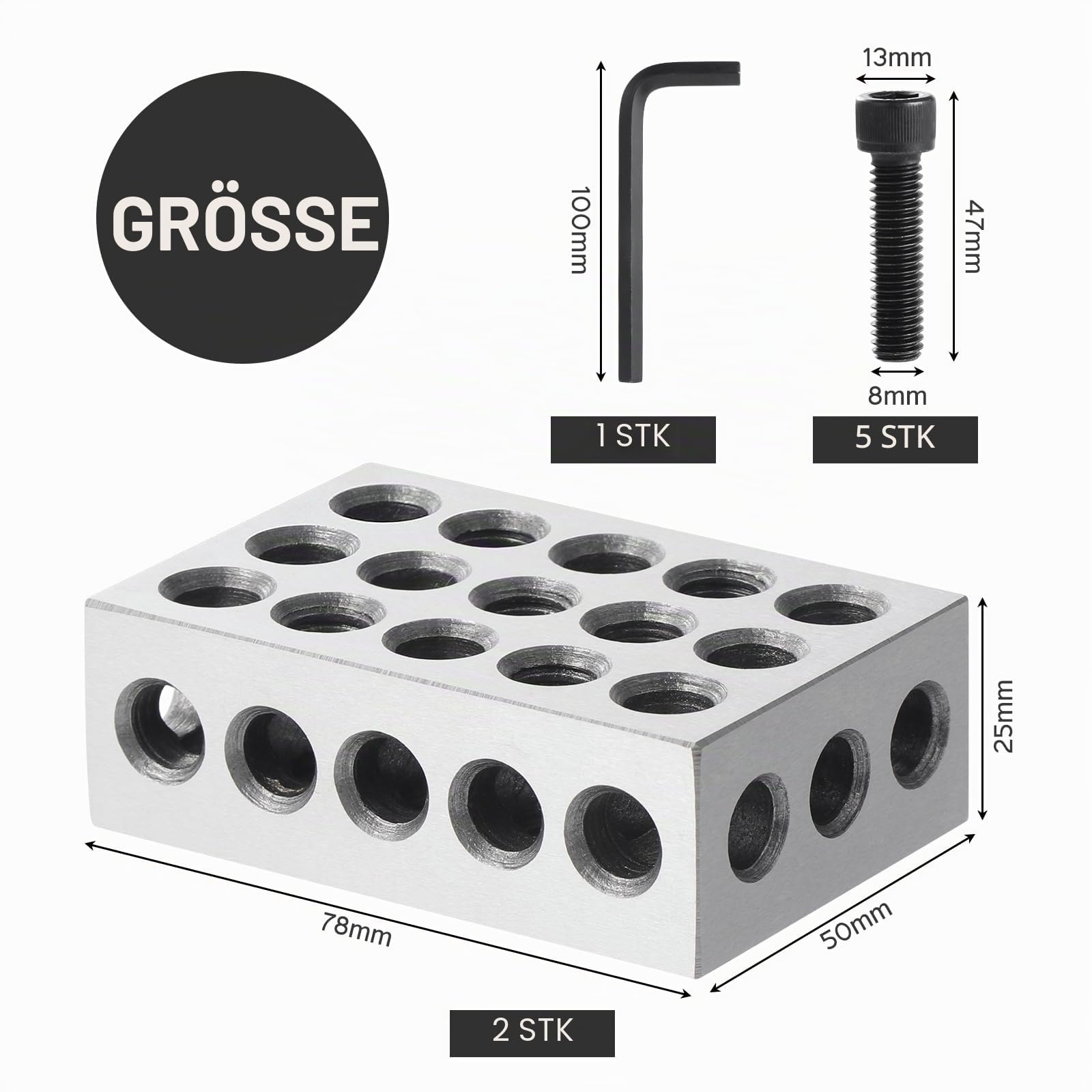HSEAMALL 1-2-3 Blöcke Präzisionsstahl Parallelblöcke 23 Löcher 2,5 x 5,1 x 7,6 cm Maschinisten-Frässet