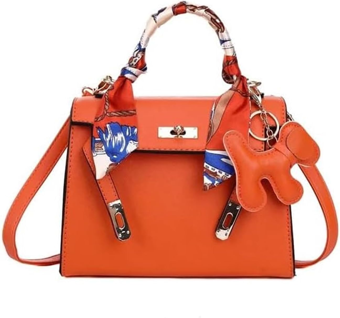 Womens Medium Leather Satchel Shoulder Bags 8.66 * 6.5 * 3.34in Designer Purses Top Handle Handbags with Scarf Pendant