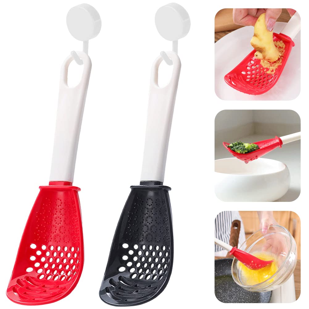 2 Pcs Multifunctional Cooking Spoon, Slotted Kitchen Cooking Utensil, Heat Resistant Plastic Spoons Egg Separator with 2 Pcs Hooks for Kitchen Mashing Garlic, Skimmer Colander Strainer