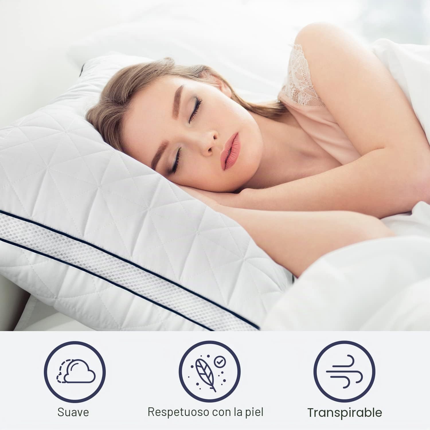 BedStory Juego de 2 almohadas de 80 x 80 cm, con cremallera, 2 almohadas de microfibra de 1500 g, transpirables, lavables para alérgicos, certificado Oeko