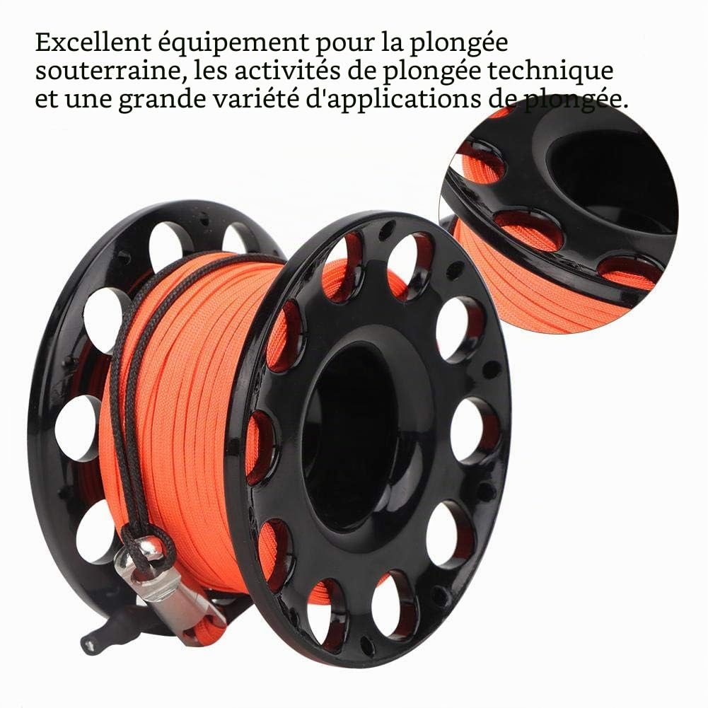 Moulinet à doigts - En plastique léger - Avec double mousqueton - 30 m - Pour plongée sous-marine