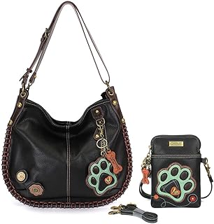 CHALA Hobo Style Large Bag Shoulder Purse with & Chala Zip Wallet Combo Set (Black_ Teal Paw Hobo & Crossbody Combo)