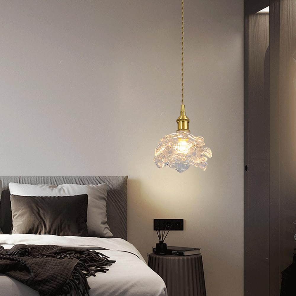 Portalámparas De Cobre Creativo,Pantalla De Lámpara Colgante De Vidrio,Lámpara De Araña En Forma De Flor De Estilo Retro Nórdico,Accesorios De Iluminación De Techo Con Tornillo E14,luz Colgante