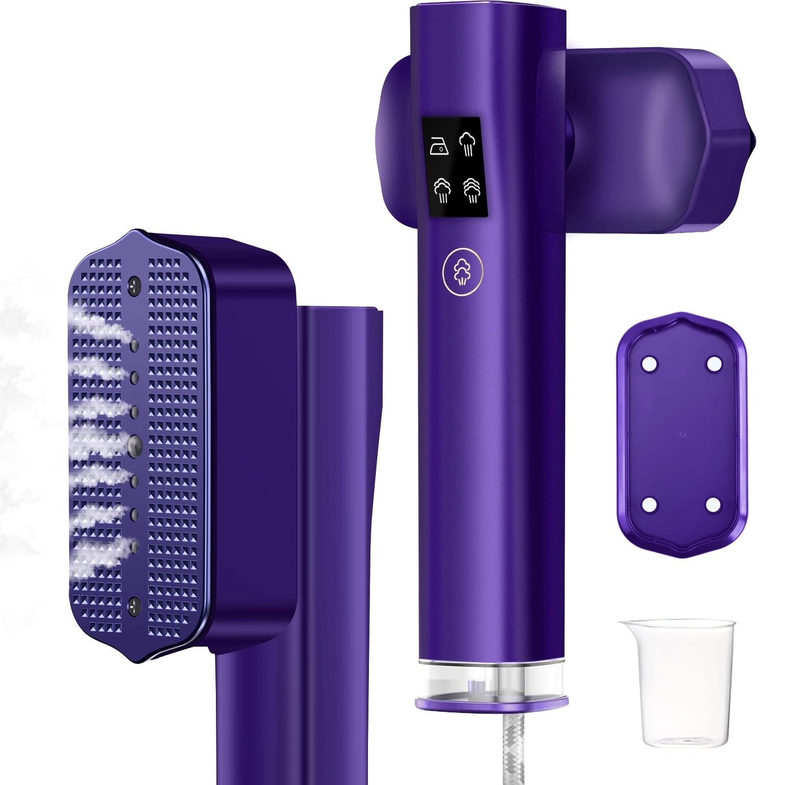 Ferro da Stiro Verticale, 2 in 1 Steamer Portatile a Secco e a Vapore 1200W, Ferro da Stiro da Viaggio con Display LED, Serbatoio da 100 ML, 4 Modalità, per Viaggi e a Casa (Viola)