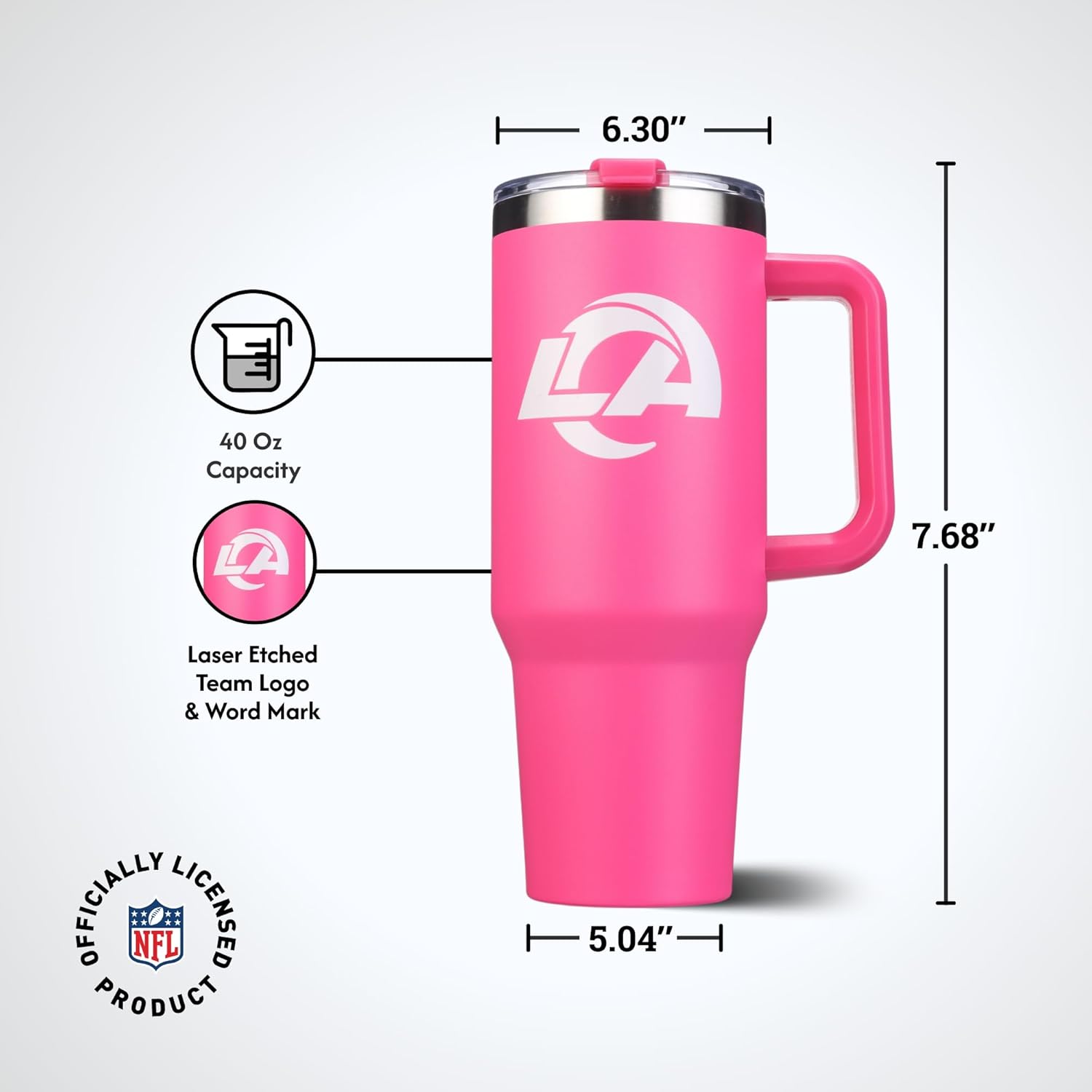 The Memory Company Officially Licensed NFL - Los Angeles Rams 40oz Pink Game Day Tumbler with Team Logo