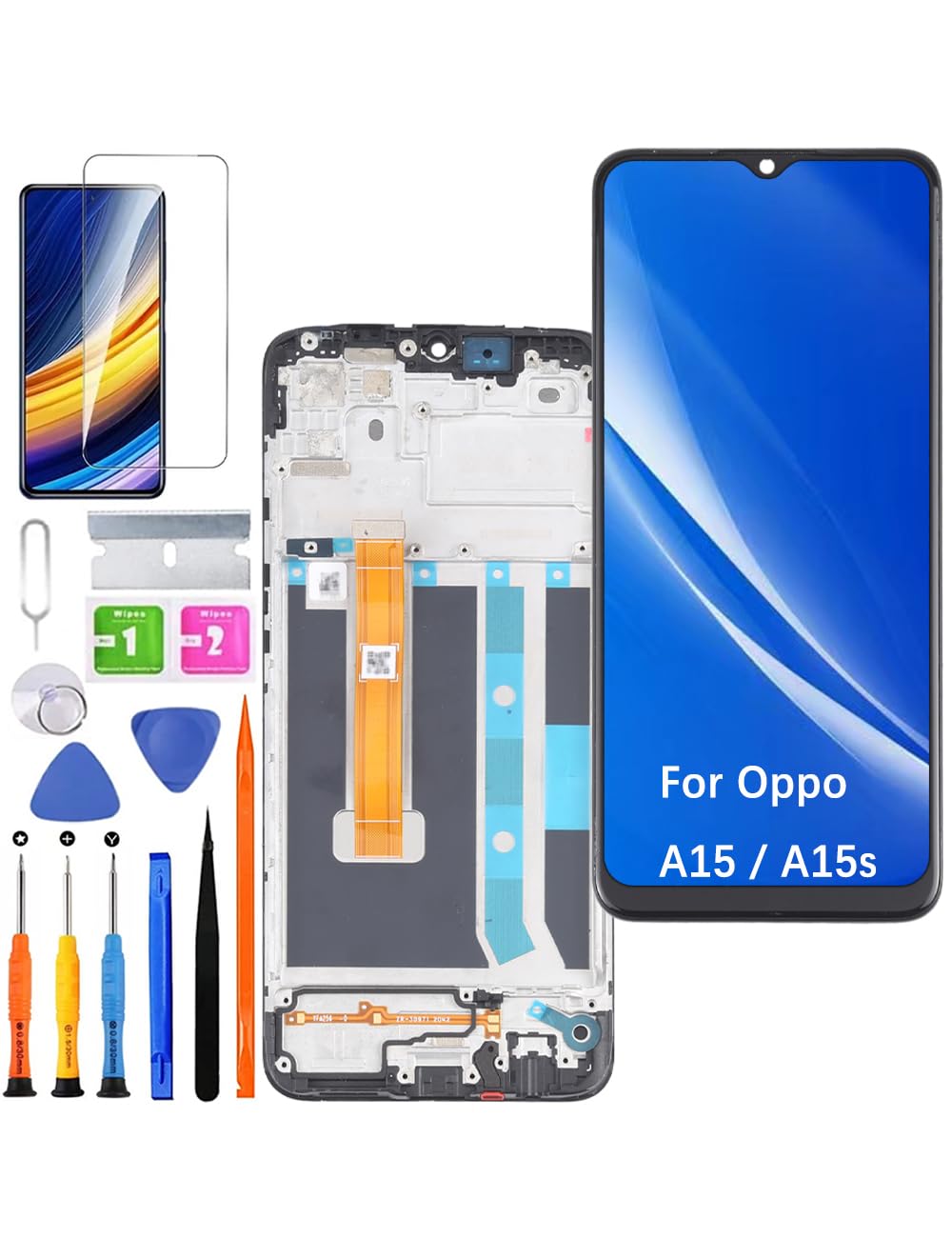 Display di ricambio per display LCD Oppo A15/A15s, CPH2185 CPH2179, touch digitizer Assembly, kit di riparazione (nero con cornice)