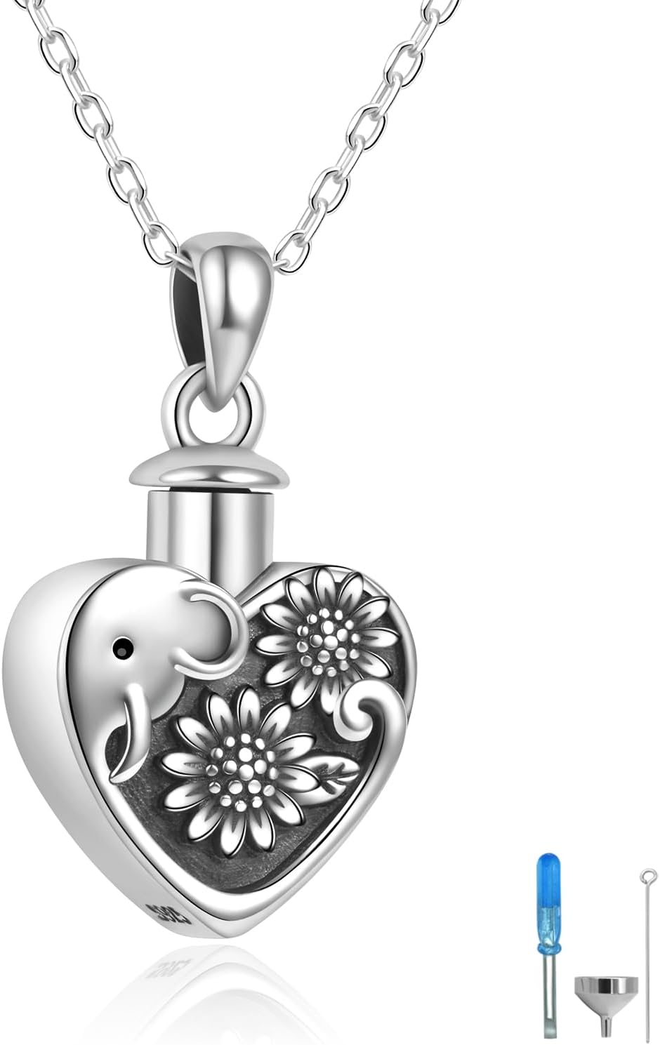 925 Sterling Silver Heart Urn Necklace Simple Blank Always in My Heart Ashes Cremation Jewelry Memorial Keepsake Pendant with Funnel Kit