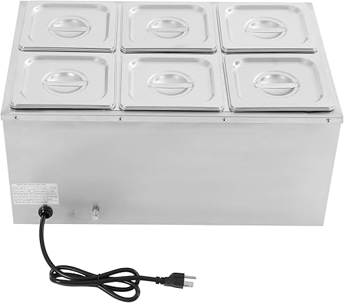 Miniatura 6 de Calentador de alimentos comercial de 6 bandejas, 110 V, 1,5 KW, mesa de vapor eléctrica de 5.9 in6 pulgadas de profundidad, buffet profesional de