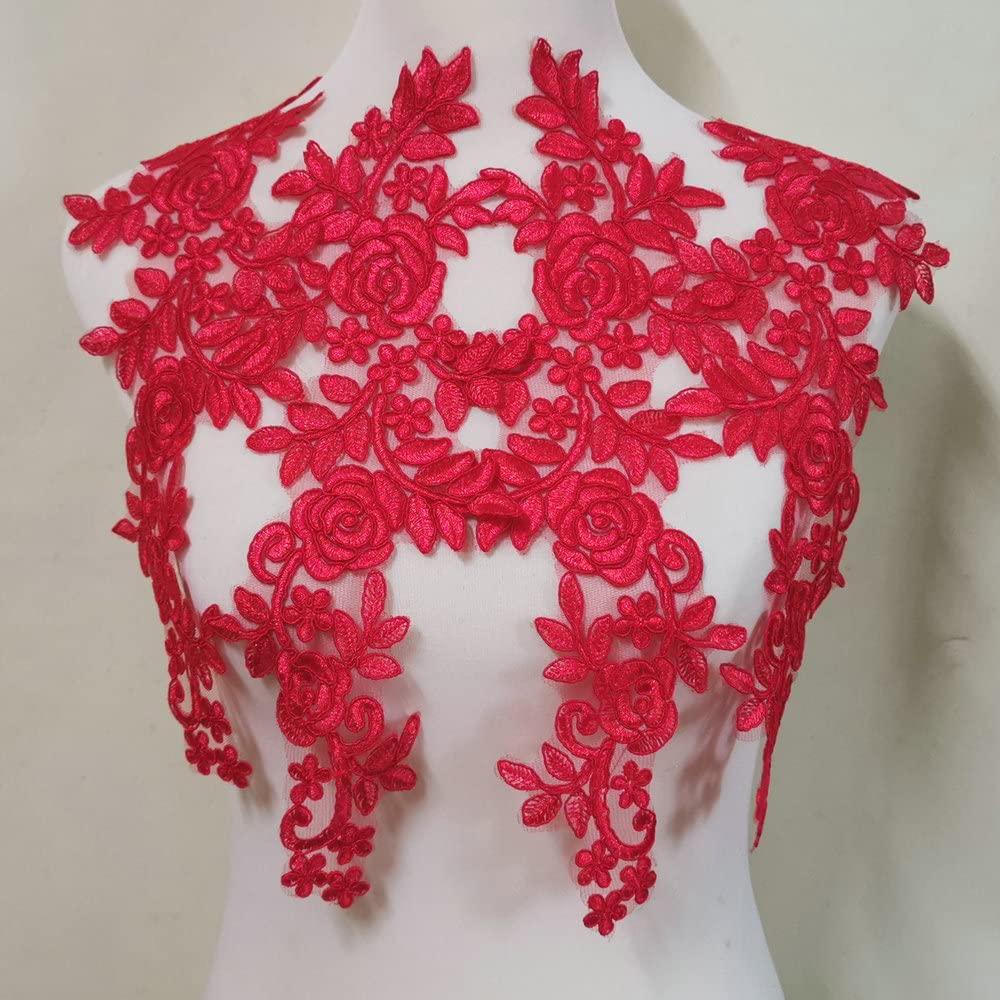 Amazon.com: Embroidered Car Bone Lace Paste Flower Wedding Dress Evening  Dress Children's Headdress Cuffs DIY Accessories Lace Fabric Accessories ( red)