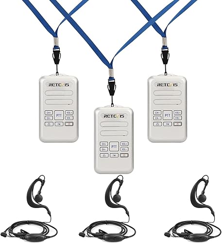 Retevis Walkie Talkies recargables RT20 (paquete de 3) con auricular (paquete de 3), mini radios de 2 vías para personas mayores con bloqueo de