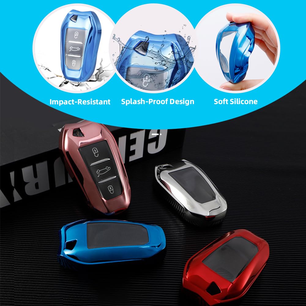 Cover Silicone Per Chiave Peugeot/Citroen - Custodia TPU Antiurto Con Portachiavi, Rosa E Altri Colori