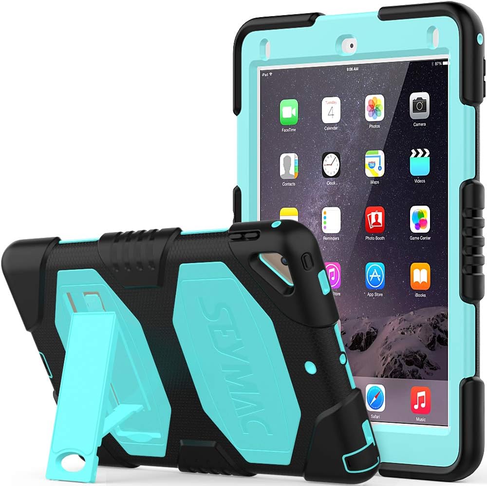 iPad 6th/5th Generation Case, iPad Air 2 Case, iPad Pro 9.7 Case - SAYMAC 3-Layer Rugged Heavy Duty Protection Shockproof Stand Cover for iPad 9.7 inch 2018/2017 (Black/Light Blue)