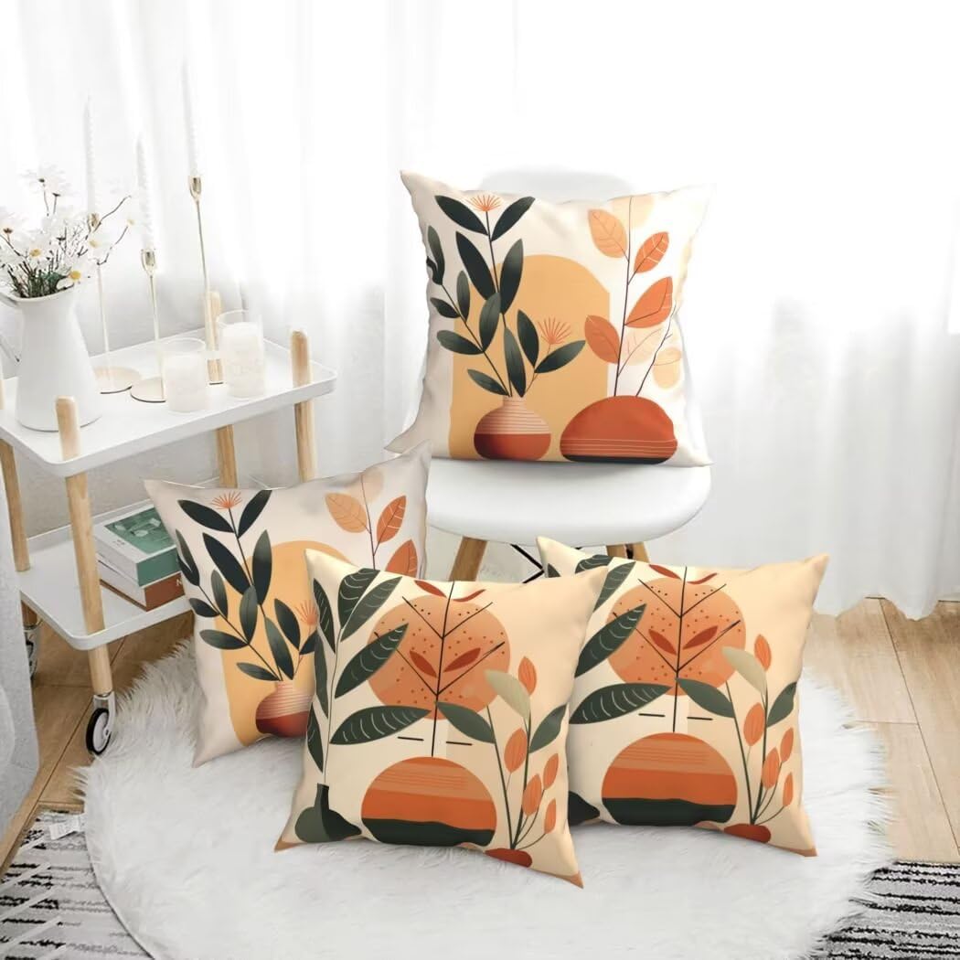 Kissenbezug 50x50 4er Set Leinen Kissenbezüge Vintage Dekorative Sofakissen Zierkissen Botanisch Couchkissen Outdoor Kissen Zierkissenbezüge Deko Kissen für Sofa Schlafzimmer Wohnzimmer Balkon -LI396