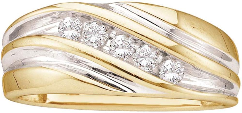 Solid 14k Yellow Two Tone White and Yellow Gold Men's Round Diamond Engagement Wedding Anniversary Band Ring 1/4 Ct.