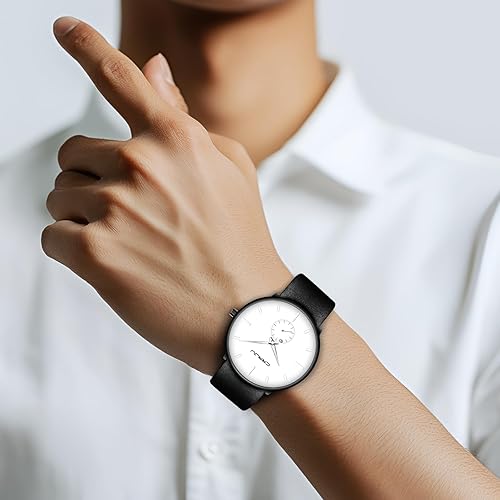 Miniatura 3 de FIZILI Mens Watches Ultra-Thin Minimalist Waterproof-Fashion Wrist Watch for Men Unisex Dress with Leather Band